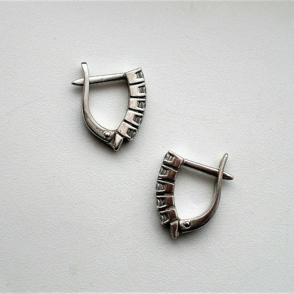 Russian Russia Solid 14K 585 White Gold 0.30CT CZ Cluster Pierced Earrings - Picture 2 of 7